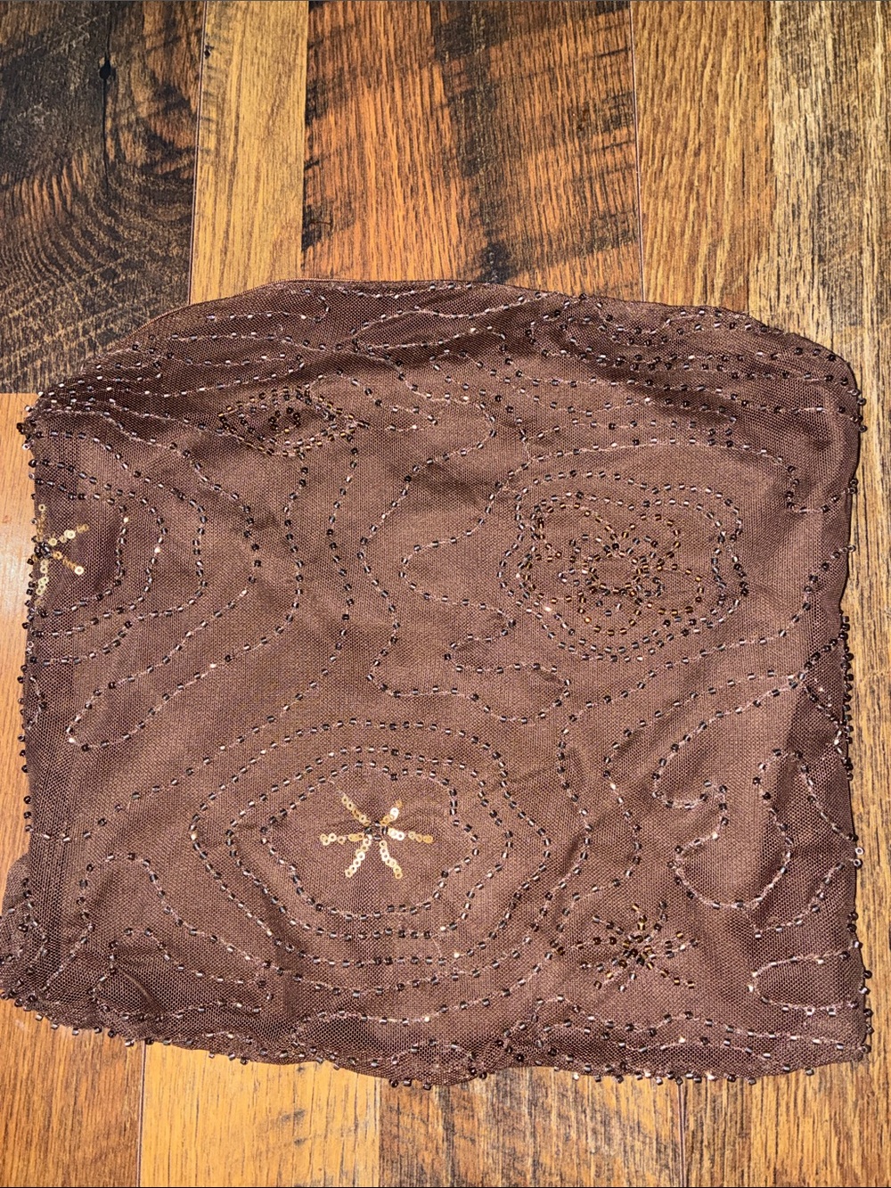 Brown Beaded Cropped Tube Top